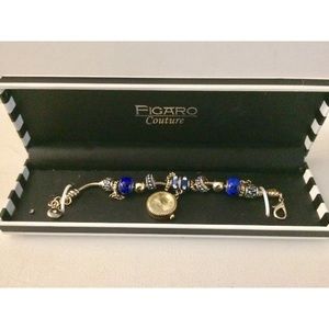 Figaro Couture Silver And Blue 8 inch Bracelet Watch In Box